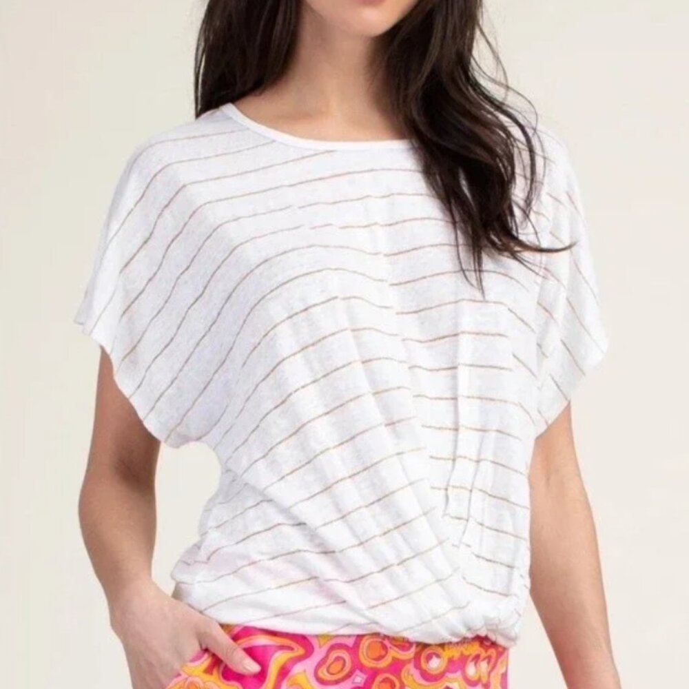 Trina Turk White Short Sleeve Stripe Dolman Tee
